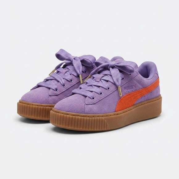 Puma Shoes - Puma Platform Trace Suede Sneakers Purple Orange